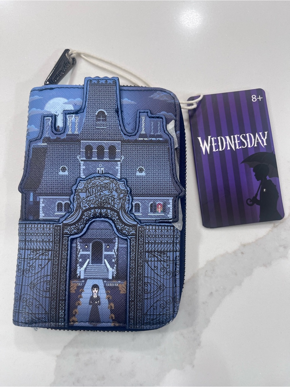 Loungefly Wednesday Addams Nevermore Academy Blue Zip-Around Wallet NWT